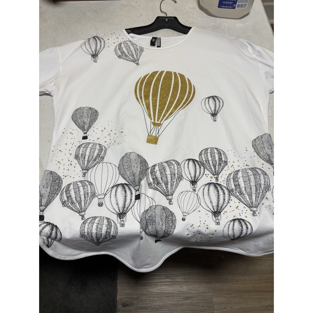 RAVEL Beautiful Hot Air Balloon Gold‎ 3/4 Sleeve Blouse Top Size Small ~ EUC